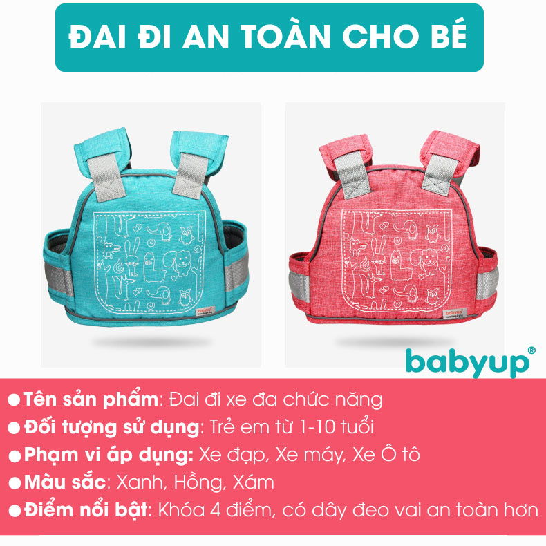 Đai đi xe máy cho bé phản quang, thoáng khí sử dụng khóa 2 cấp bền chắc, chống bui bẩn