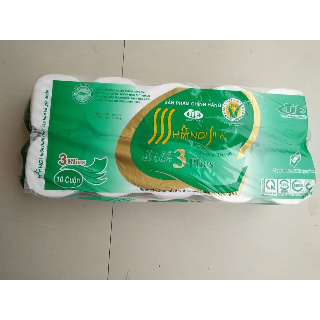 Giấy vệ sinh Hà Nội silk 3 lớp siêu dai 10 cuộn Vbig Mart