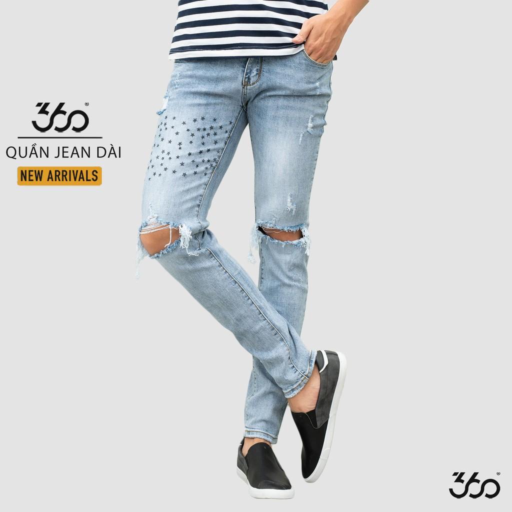 Sale Quần Jean Nam Rách Gối Màu Xanh 360 Boutique