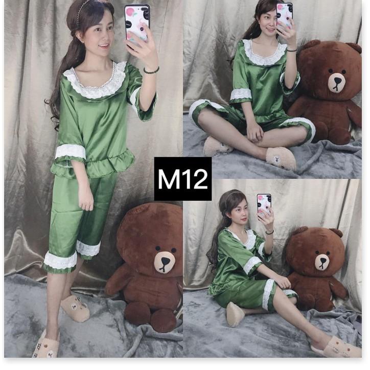 Set Đồ Bộ Ngủ Nữ Pijama Phi Lụa Phối Ren Tiểu Thư Cực Đáng Yêu _ Kèm Hình Thật