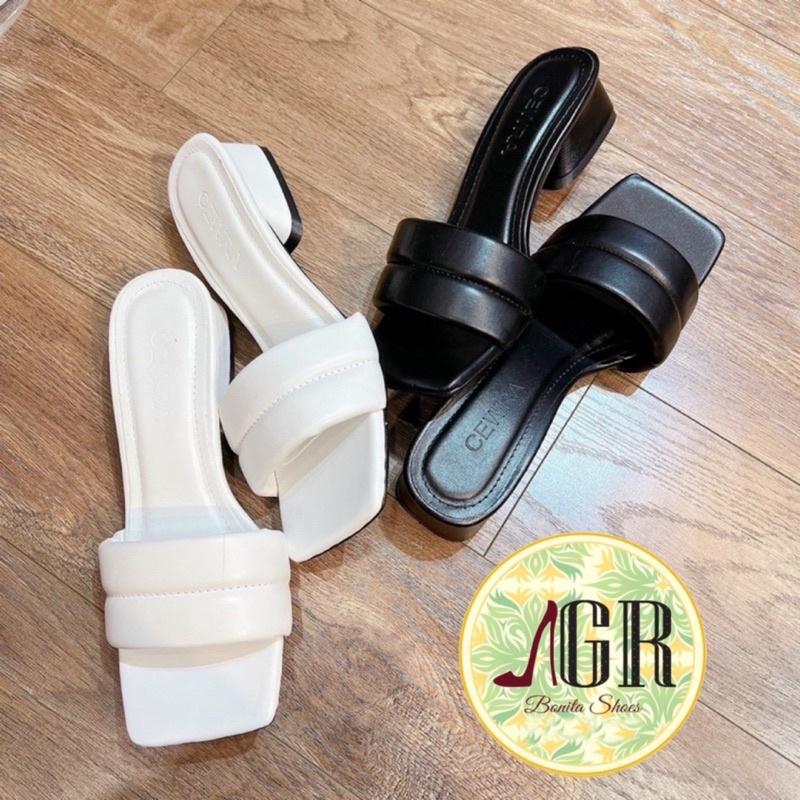 Guốc bản phồng viền giữa gót vuông xéo 3 cm