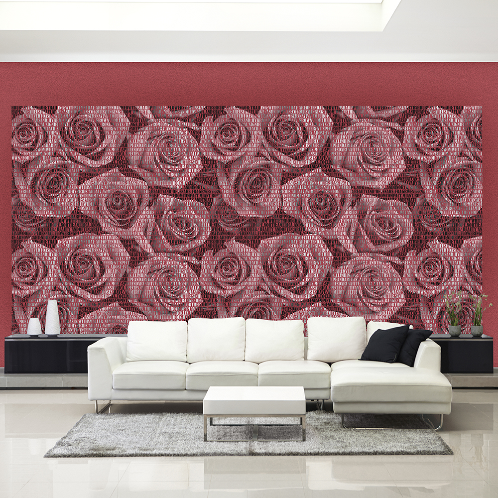 Giấy dán tườnG hàn Quốc họa tiết hoa hồng dạng chữ màuđỏ bordeux