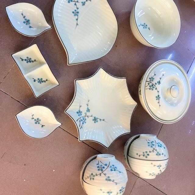 Set bát đĩa vẽ đào xanh- 13 món