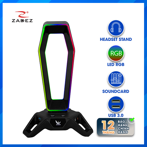 Đế Tai Nghe Gaming ZADEZ RGB ZHS-702G + Soundcard 7.1 Surround - Hàng Chính Hãng