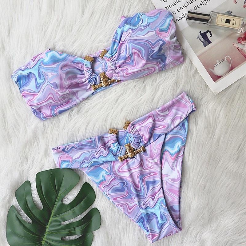 Bikini 2 mảnh đính khoen đá nhiều màu cực sang