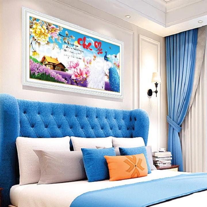 Tranh thêu cha mẹ công hoa tím LV3057 - kích thước: 91 * 50cm.