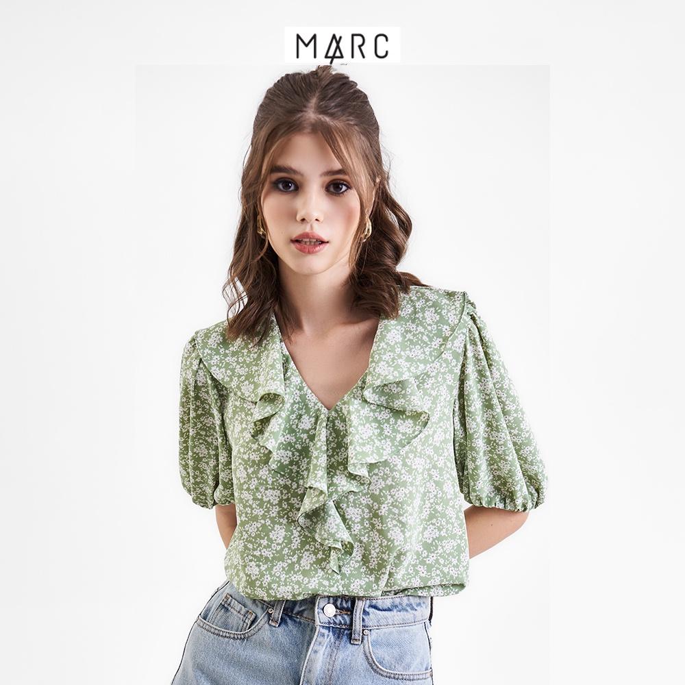 Áo kiểu form suông nữ MARC FASHION hoạ tiết cổ tim phối bèo FALH093422