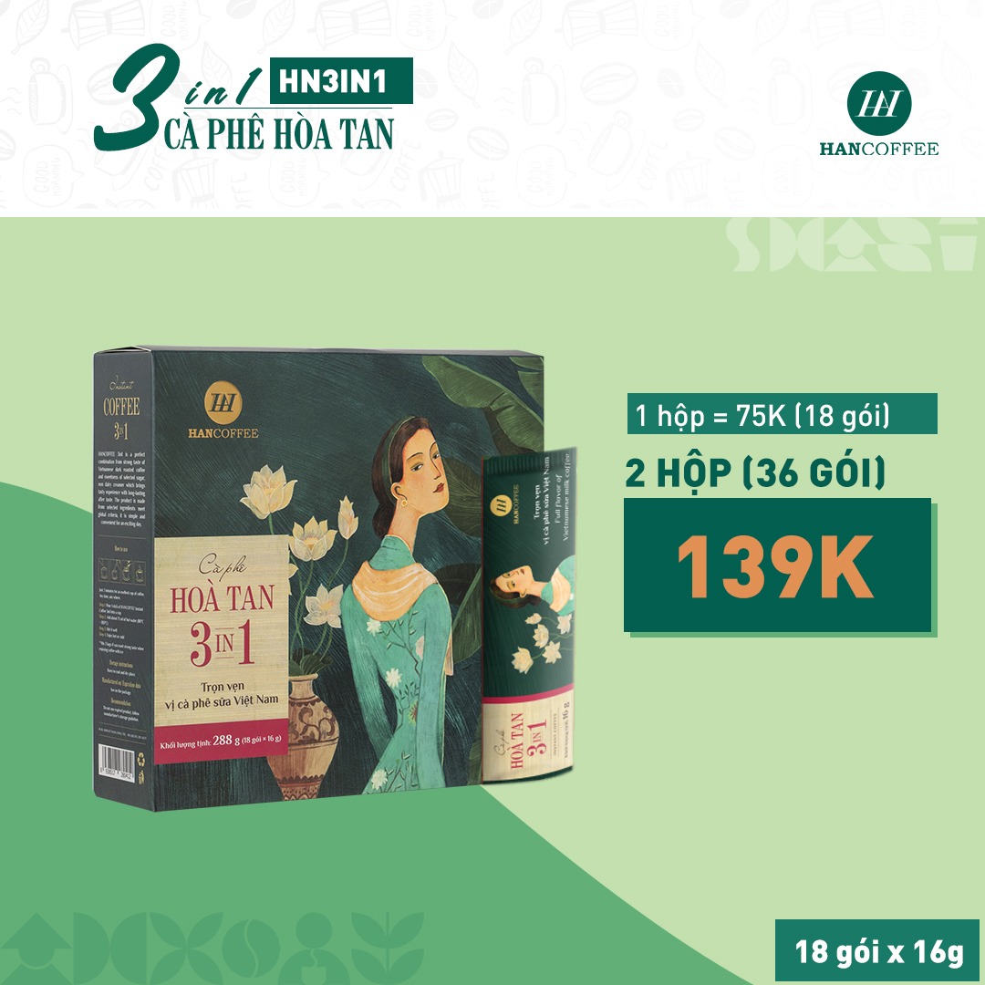 Cà Phê Hòa Tan 3IN1 Sấy Lạnh HANCOFFEE Ngọt Nhẹ, Đắng Dịu, Thơm Mùi Sữa Hộp 18 gói - HN3IN1