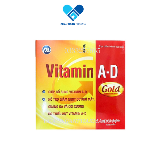 Vitamin A-D Gold Phúc Vinh Hộp 100 viên - Giúp giảm nguy cơ khô mắt, quáng gà, còi xương