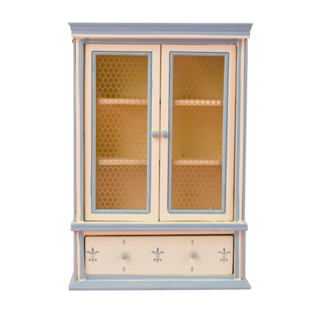 1/12 Dolls House Furniture Wood Cabinet Bookshelf Double Doors DIY Accessory
