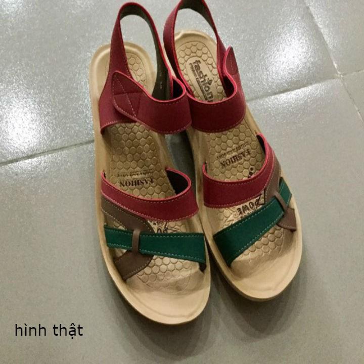 SANDAL HỌA TIẾT LÁ PHỐI MÀU HÀN QUỐC