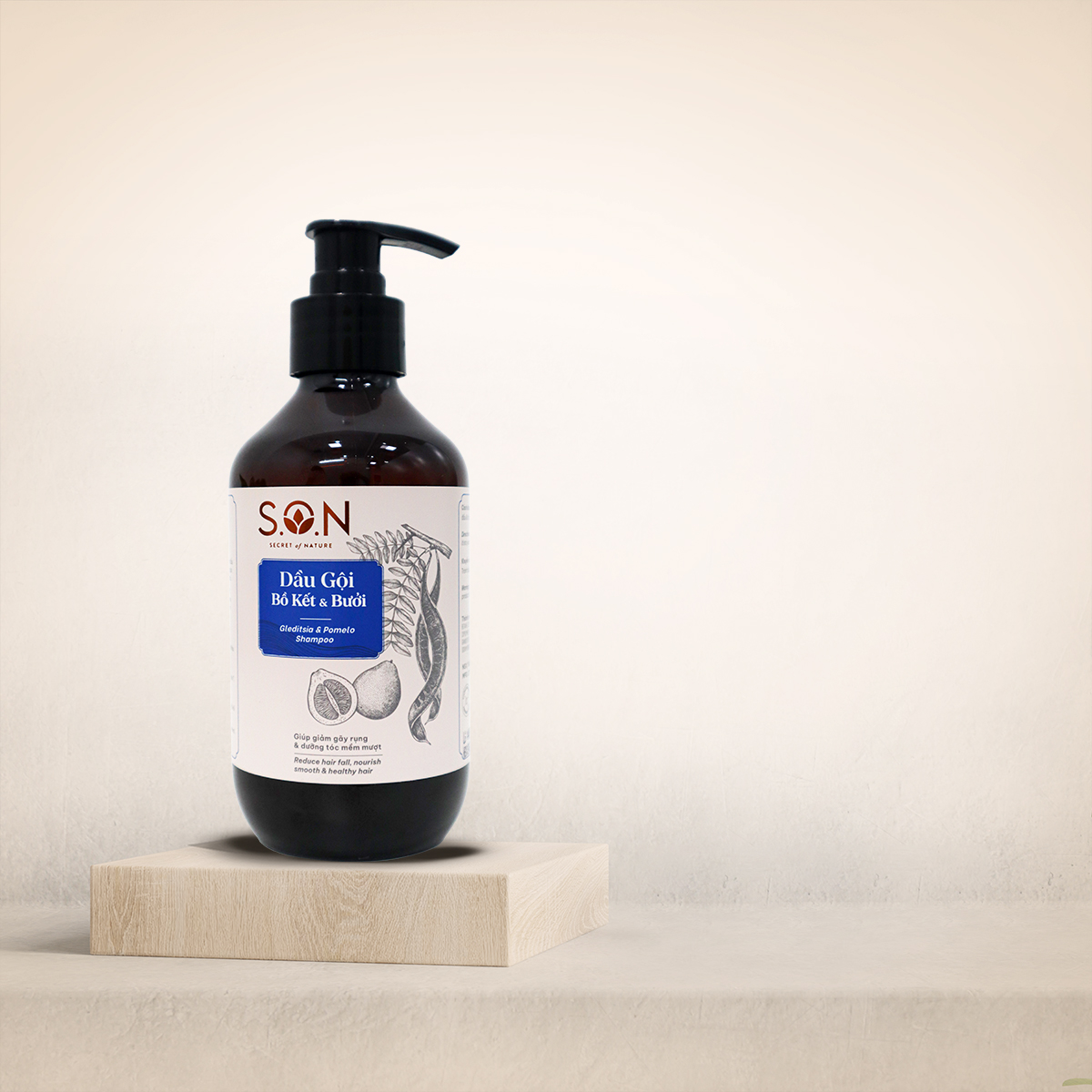 Dầu gội bồ kết &amp; bưởi S.O.N giảm gãy rụng, giảm gàu, dưỡng mượt tóc
