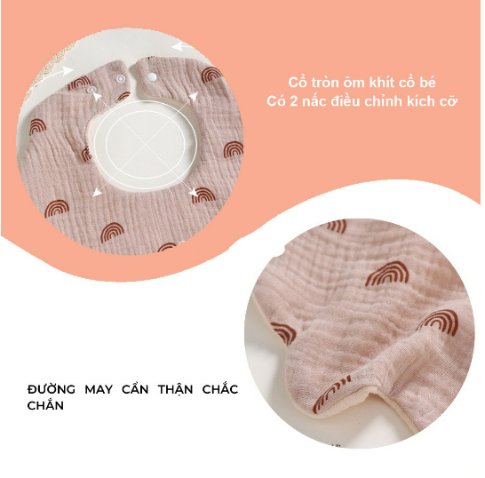 Yếm cổ tròn xoay 360 độ cho bé chất liệu muslin 100% cotton cao cấp