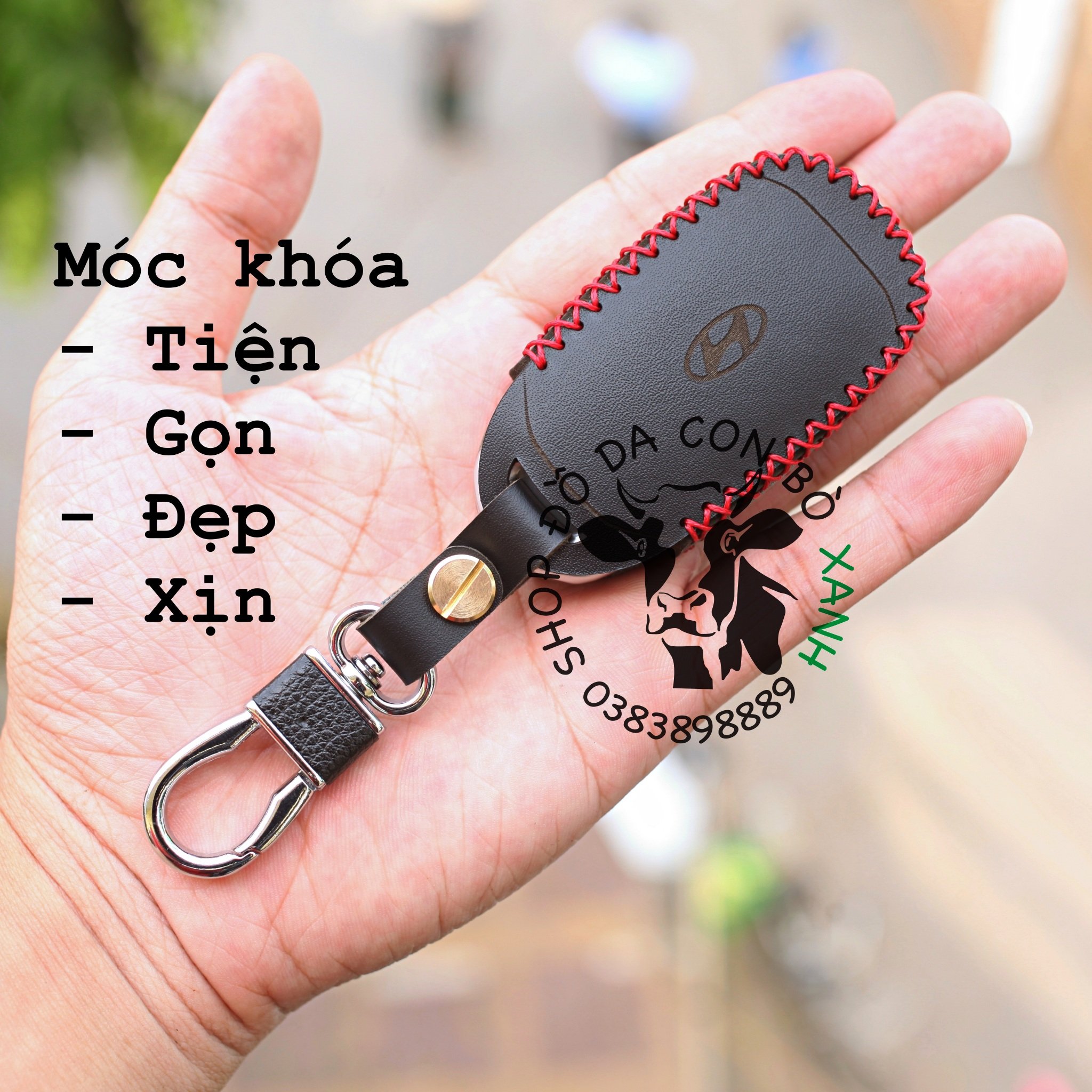 Bao da dành cho chìa khoá Hyundai Accent 2021 4 nút bấm handmade da thật 009