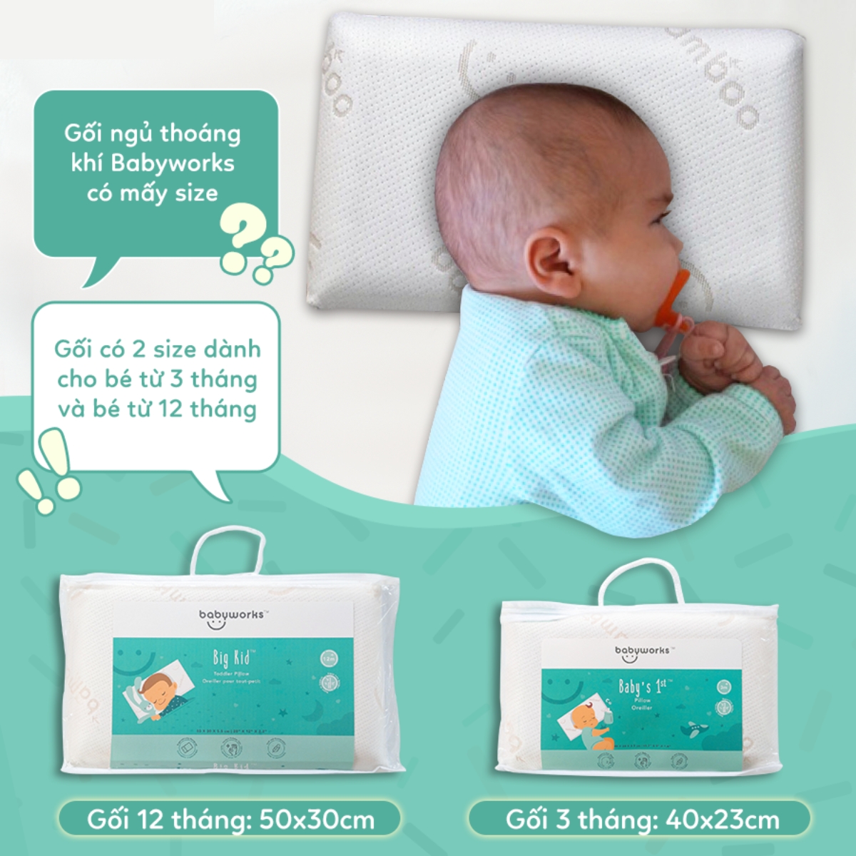 Babyworks Gối ngủ thoáng khí mềm mại, đàn hồi, nâng đỡ đầu và giúp bé ngủ ngon