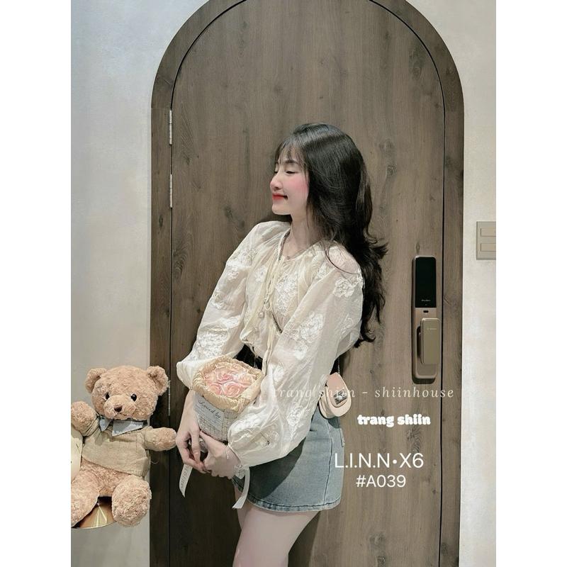 Set ren thêu hoa nổi chân váy bò tiểu thư  BY JOLIE