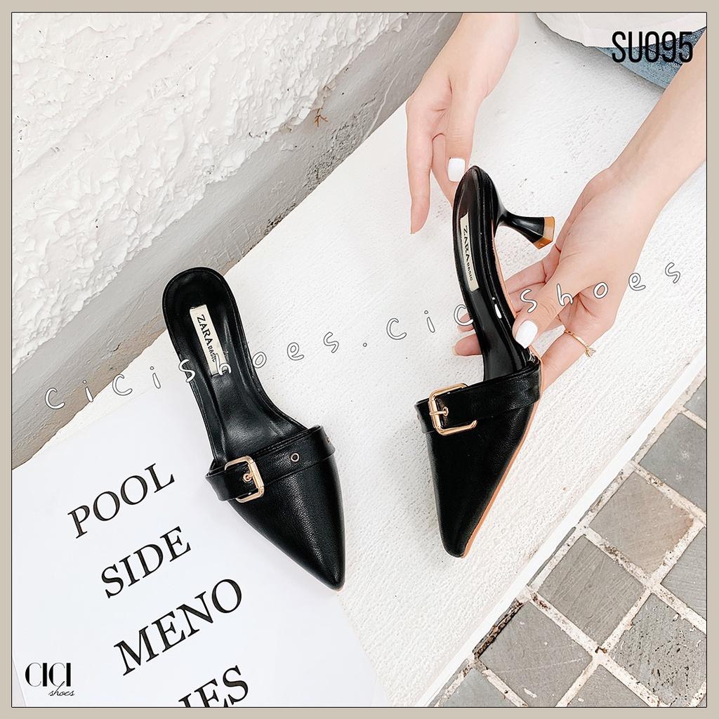 Giày cao gót nữ CiCi Shoes 5cm gót nhọn, dép sục mũi nhọn đai ngang kim loại - SU095