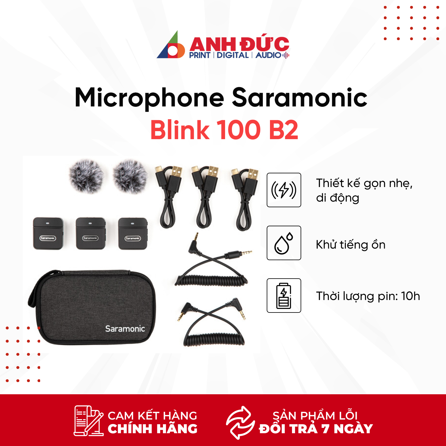 Micro Thu Âm Không Dây Saramonic Blink 100 B2 (RX+TX+TX) - Dành Cho Máy Ảnh, DSLR Điện Thoại, Laptop - Thời Lượng Pin 10h - Hàng Chính Hãng