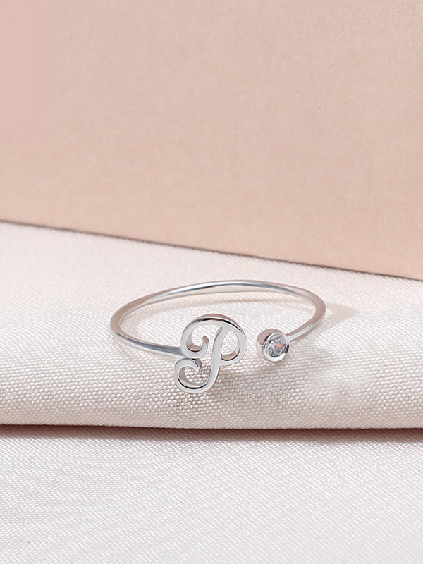 Nhẫn chữ P Bạc đính đá JR1047 Jyme Jewelry