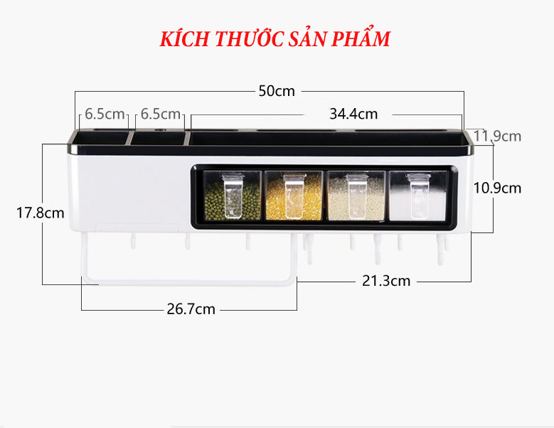 Giá Treo Để Đồ Phòng Bếp Đa Năng E1705 - Kệ Dán Tường Đựng Gia Vị, Treo Đũa Thìa, Kệ Cài Dao Nhiều Ngăn Thông Minh