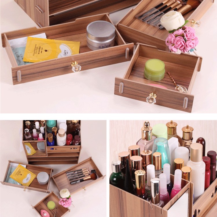 Hộp Đựng Mỹ Phẩm 4 Ngăn Có Gương 28cm