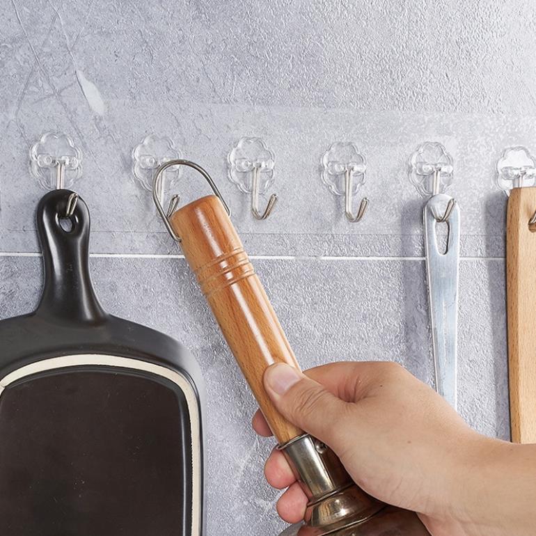 Thanh 6 Móc Dán Tường Siêu Dính Trong Suốt Treo Đồ, Quần Áo, Khăn, Đồ Dùng Nhà Bếp - Siêu Dính, Siêu Chịu Lực