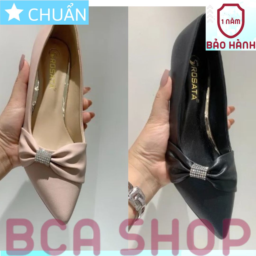 Giày cao gót nữ 5p RO413 ROSATA tại BCASHOP mũi nhọn đính nơ và hạt lấp lánh - màu đen