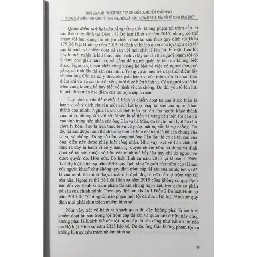 Bình luận án hình sự phức tạp, có nhiều quan điểm khác nhau trong quá trình tiến hành tố tụng theo bộ luật hình sự năm 2015 sửa đổi, bổ sung năm 2017 (Sách chuyên khảo)