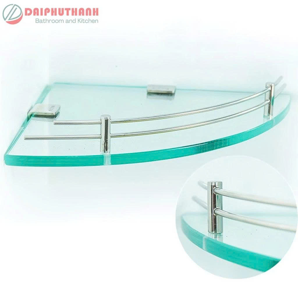 Kệ Kính Cường Lực Lắp Góc Nhà Tắm KZ-KKG01 - Có 1 và 2 tầng, phụ kiện inox 201 hoặc 304, nhỏ gọn tiết kiệm diện tích