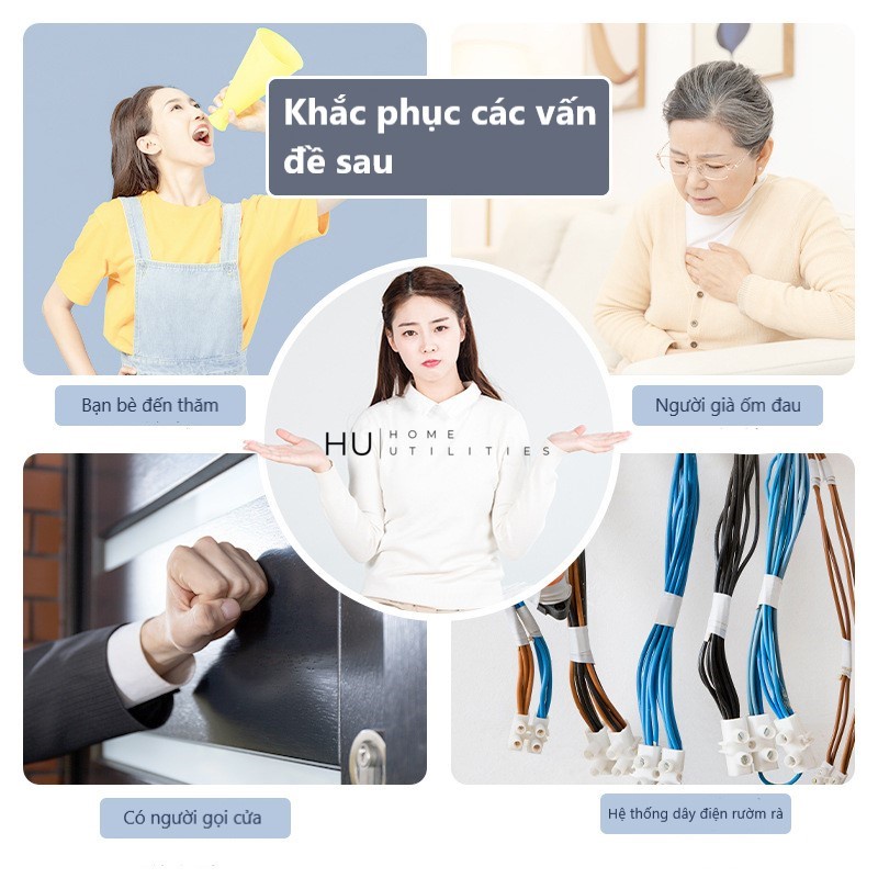 Chuông Cửa Không Dây Không Dùng Pin, Chuông Bấm Chống Nước Khoảng Cách 200m Báo Động Người Già