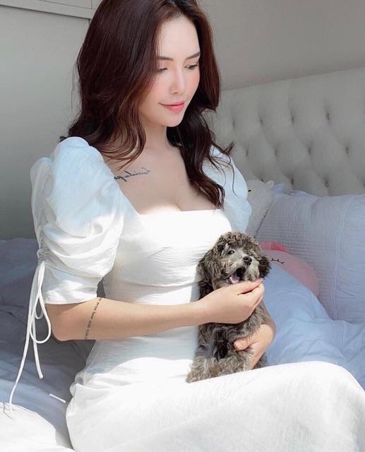 H35 Đầm tay phồng rút dây có mút ngực