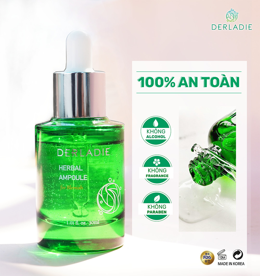 Tinh Chất Thảo Dược Giảm Mụn Derladie Herbal Ampoule Blemish 30ml + Tặng kèm 1 băng đô tai mèo (Màu ngẫu nhiên)