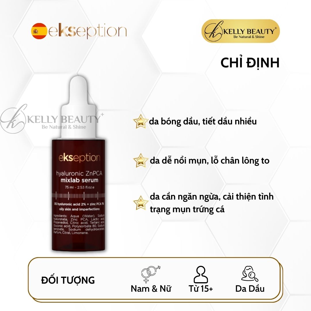 ekseption Hyaluronic ZnPCA mixlab serum - Tinh Chất Kiềm Dầu, Chống Viêm; Giảm Mụn Trứng Cá - Kelly Beauty