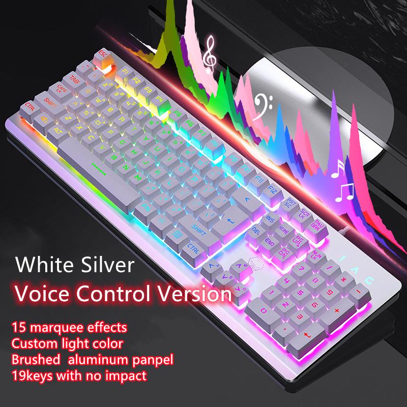 Bàn Phím Cảm Giác Cơ Học 104 Phím Có Dây USB Điều Khiển Giọng Nói RGB Màu Sắc Rực Rỡ Nền Kim Loại Bảng Điều Khiển Bàn Phím Cho Máy Tính Laptop Game Thủ