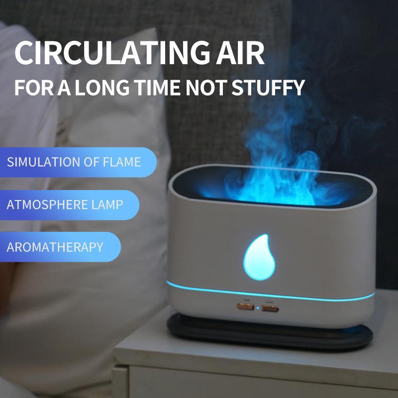 Air Humidifier with Flame Night Light Quiet 200ml Water Tank Aroma Diffuser
