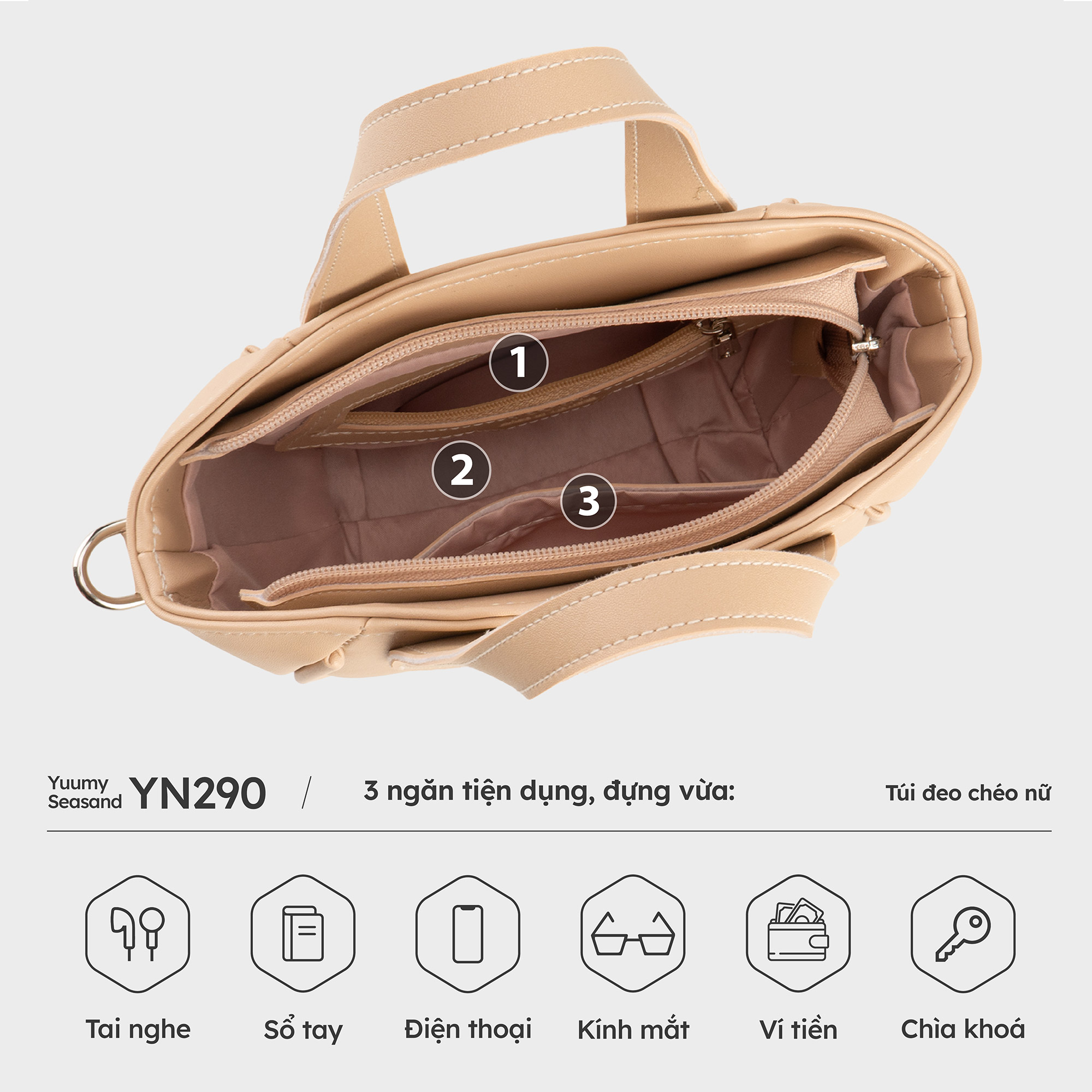 Túi Yuumy ( Thời trang nữ dạng xô sành điệu size 22 - Túi đeo chéo da Seasand YN290 )