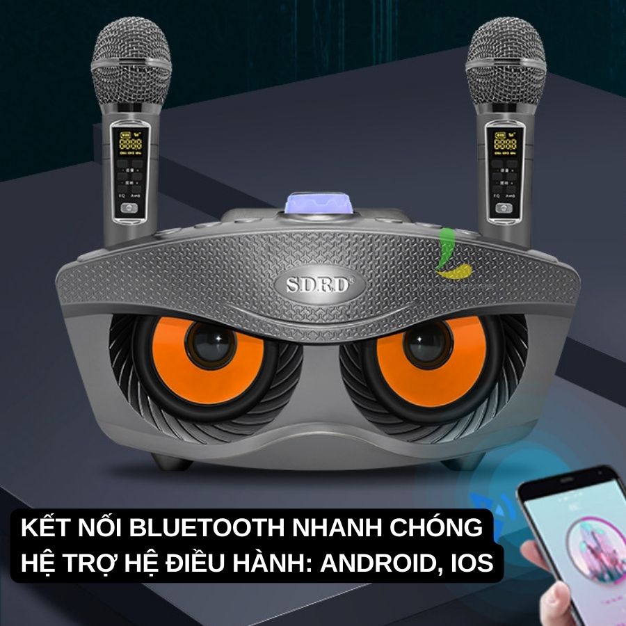 Loa Bluetooth Karaoke SD306 PLUS - Loa di động làm từ nhựa ABS thiết kế mắt cú phiên bản nâng cấp âm thanh hoàn hảo tặng kèm micro không dây xịn xò