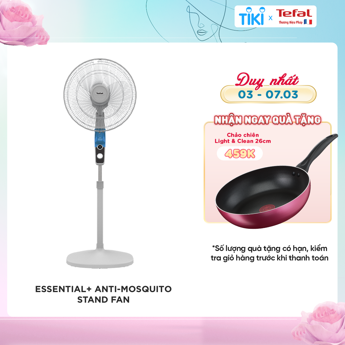 Quạt đứng kết hợp chức năng đuổi muỗi Tefal Essential VH442790, màu xám- Hàng chính hãng