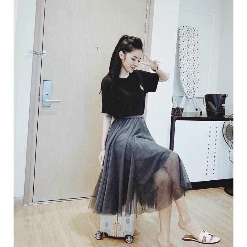 Chân váy xếp ly midi dài lưới hàng đẹp cho nữ
