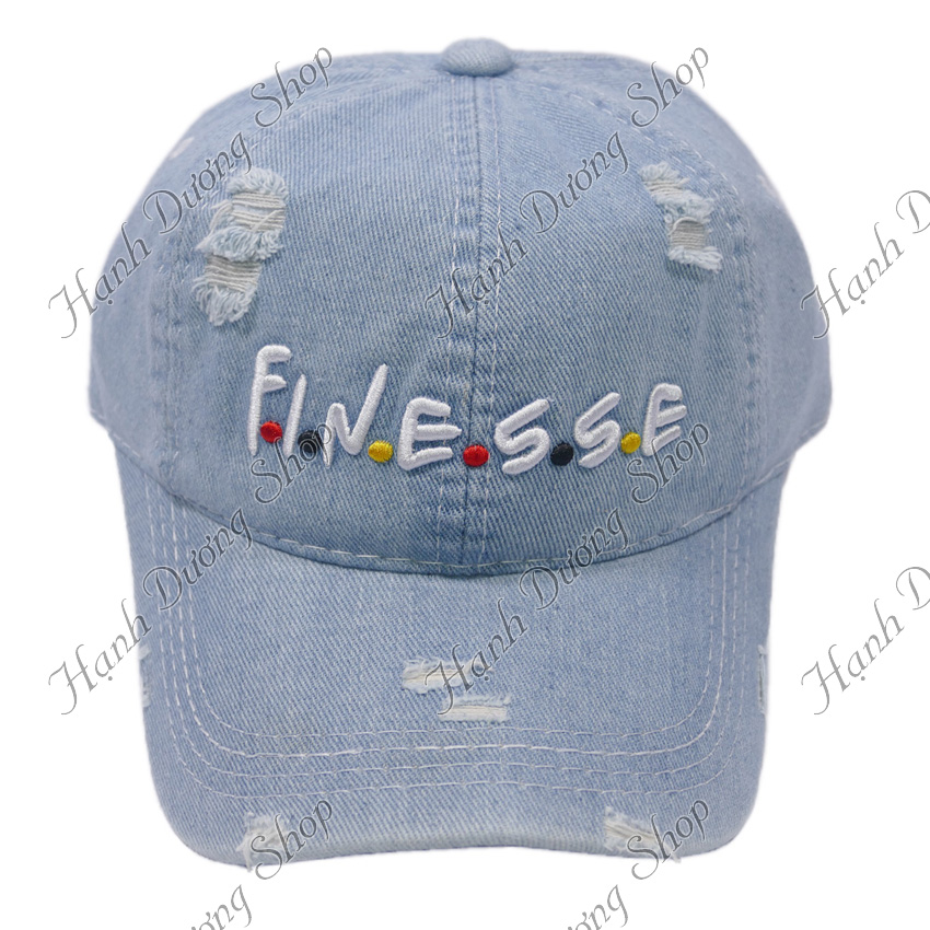 Mũ lưỡi trai jean rách bụi cá tính thêu chữ Finesse đẹp mắt hợp thời trang - Hạnh Dương