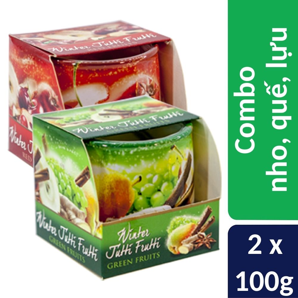 Combo 2 ly nến thơm Bartek nhập khẩu Châu Âu Winter Jutti Frutti 100g - nho, quế, lựu