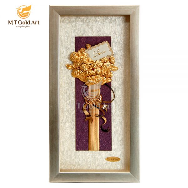 Tranh bó hoa hồng dát vàng MT Gold Art- Hàng chính hãng, trang trí nhà cửa, phòng làm việc, quà tặng vợ, mẹ, sếp, đối tác, khách hàng, tân gia, khai trương