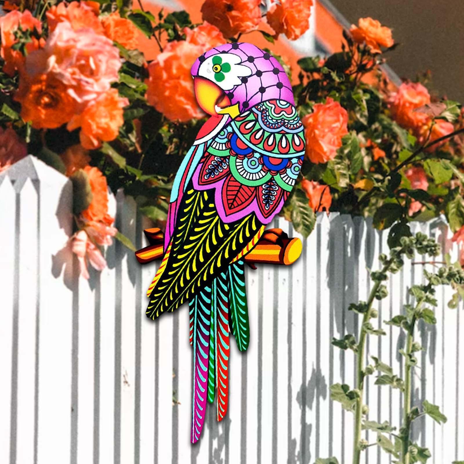 Bird Wall Art Decor Ornament Bird Model Iron Colorful Birds for Balcony Fence
