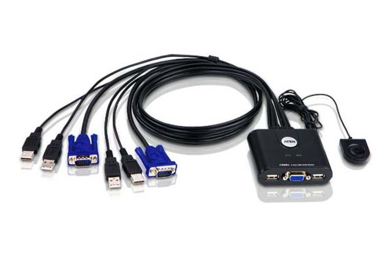 Bộ chuyển tín hiệu 2 CPU dùng 1 màn hình, ATEN CS22U KVM Switch dạng cable - Hàng chính hãng