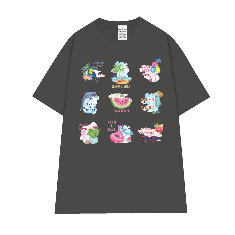 Cao cấp - Áo thun unisex Summer time chim Toucan cá voi cá ngựa với các hoạt tiết vui nhộn áo over