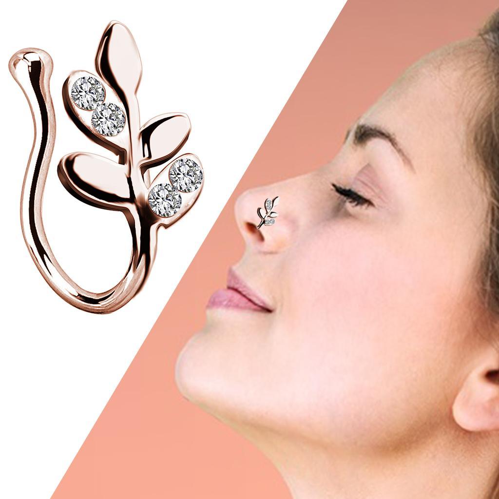 2 Pieces Crystal Fake Nose Rings 18G Hoop Non-Pierced Rose Gold Silver
