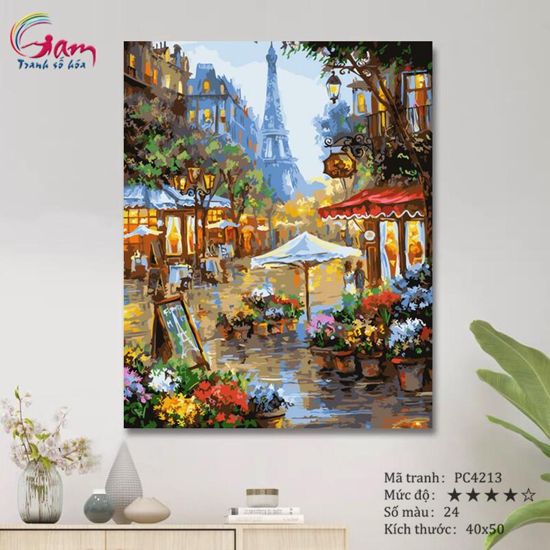 Tranh tô màu theo số phong cảnh Châu Âu tháp Eiffel PC4213