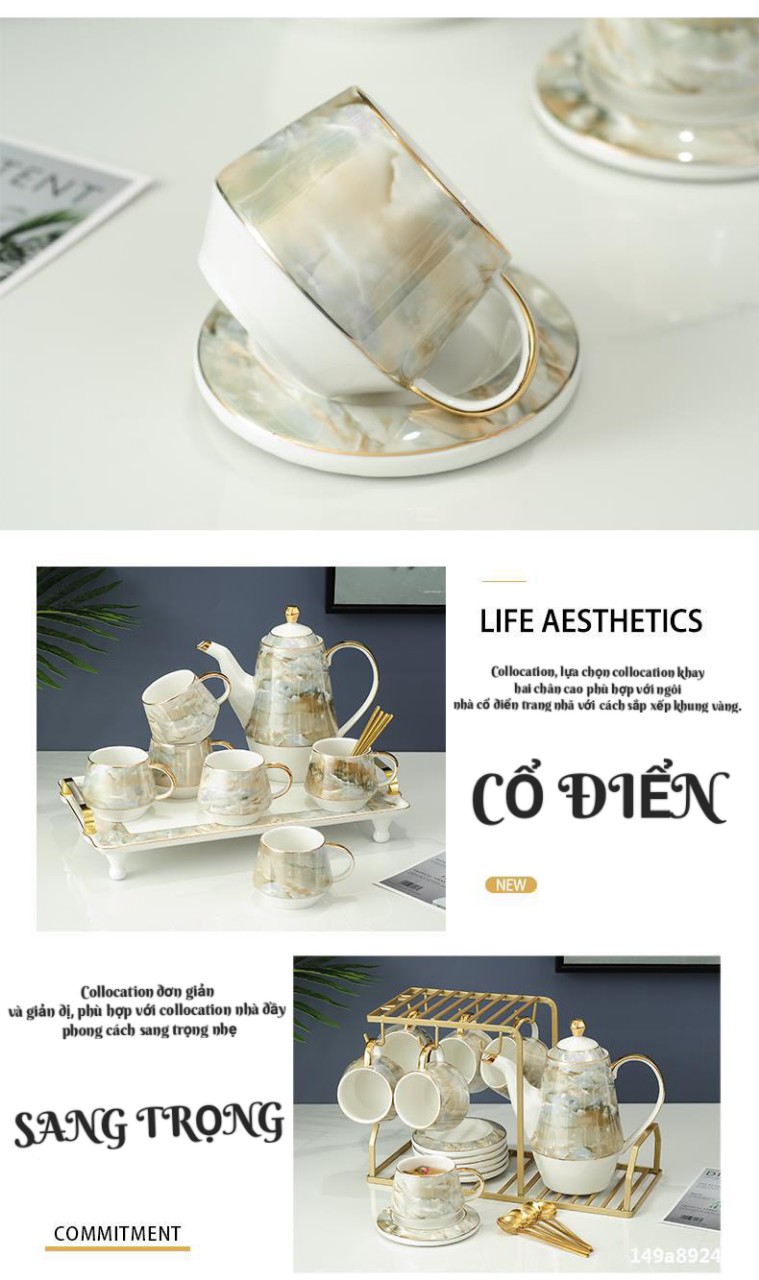 Bộ Ly Hoa Văn Đá Cẩm Thạch Phong Cách Châu Âu Cao Cấp LUXURY-0001 - Hàng Nhập Khẩu