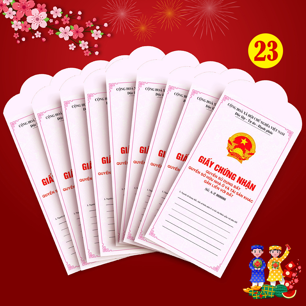 Combo 10 Bao Lì Xì Tết Quý Mão Sổ Hồng Sổ Đỏ 2023 Cao Cấp - Chúc Năm Mới Trọn Vẹn Yêu Thương, Phát Tài Phát Lộc / Mã Số 24 23 Lgn