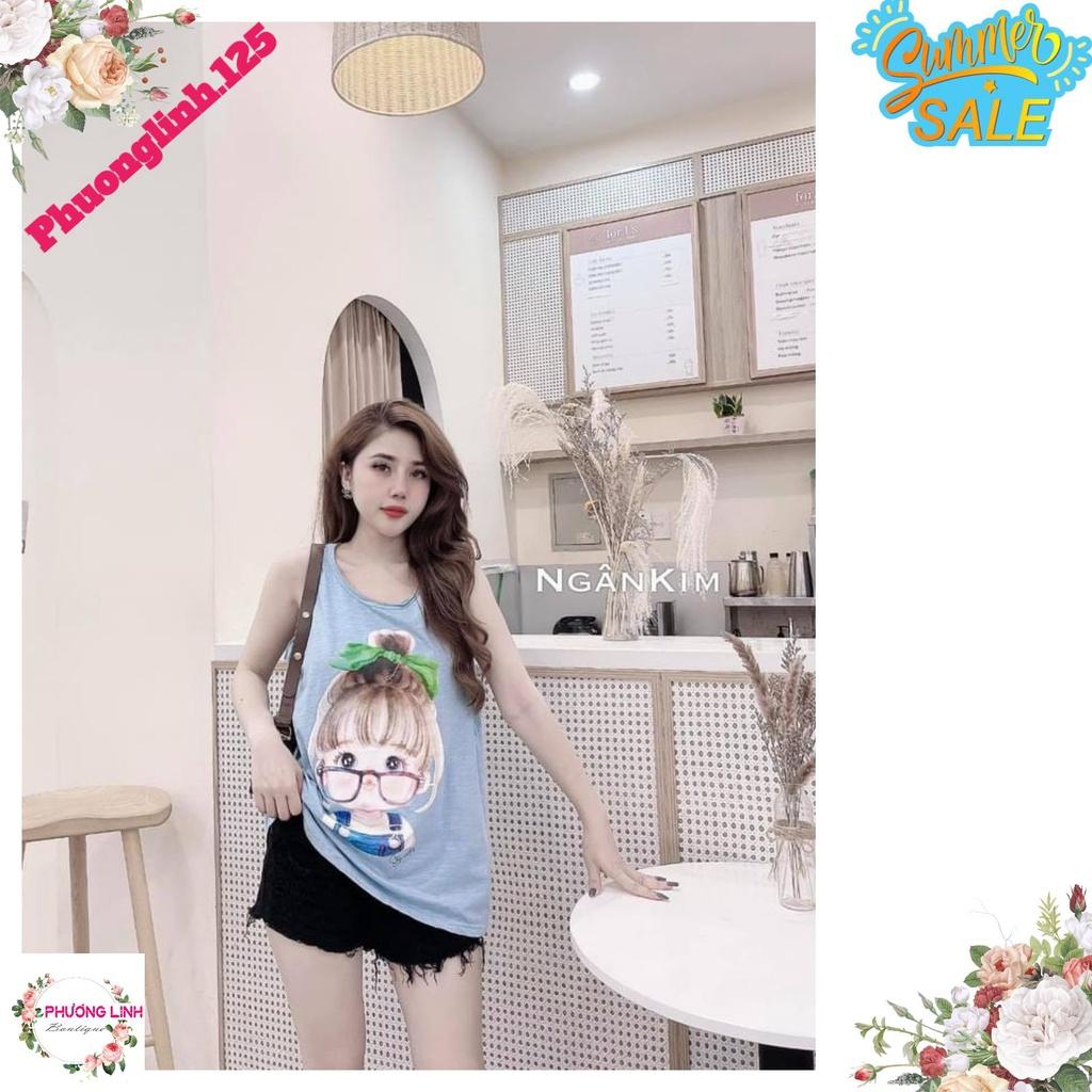 ÁO BA LỖ NỮ HÌNH CÔ BÉ NƠ XANH